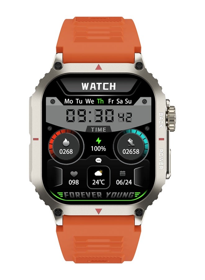 RollsTimi  Men's Smart Watch Outdoor Sports Waterproof Watch HD Screen Display Bluetooth Call Multi-sports Mode Sports And Sleep Monitoring RT-DK66 Orange Tape - Image 2