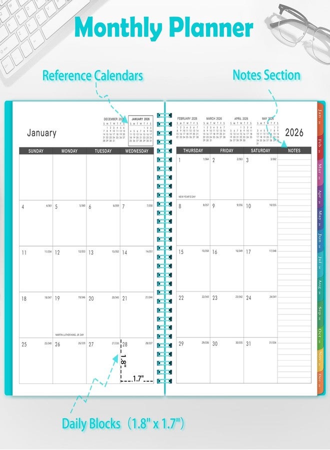 ترسيز مخطط شهري لعام 2026 - من يناير 2026 إلى ديسمبر 2026، تقويم لمدة 12 شهرًا، مقاس 9 × 11 بوصة، فواصل شهرية ملونة، مناسب للمدرسة والعمل - Image 3