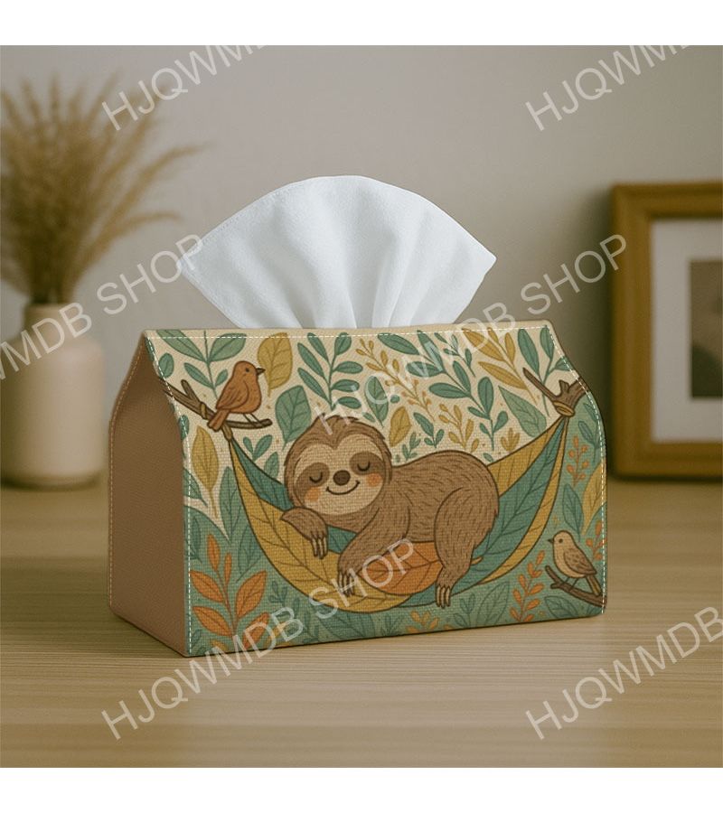 1pc Boho Animal Tissue Holder Sloth And Leaves Design Sturdy Fabric Decorative Organizer 11x13x18cm For Kitchen Living Room Bedroom Vehicle Versatile Holiday Home Decoration With Rounded Corners Perfect For Table Or Shelf - Image 4