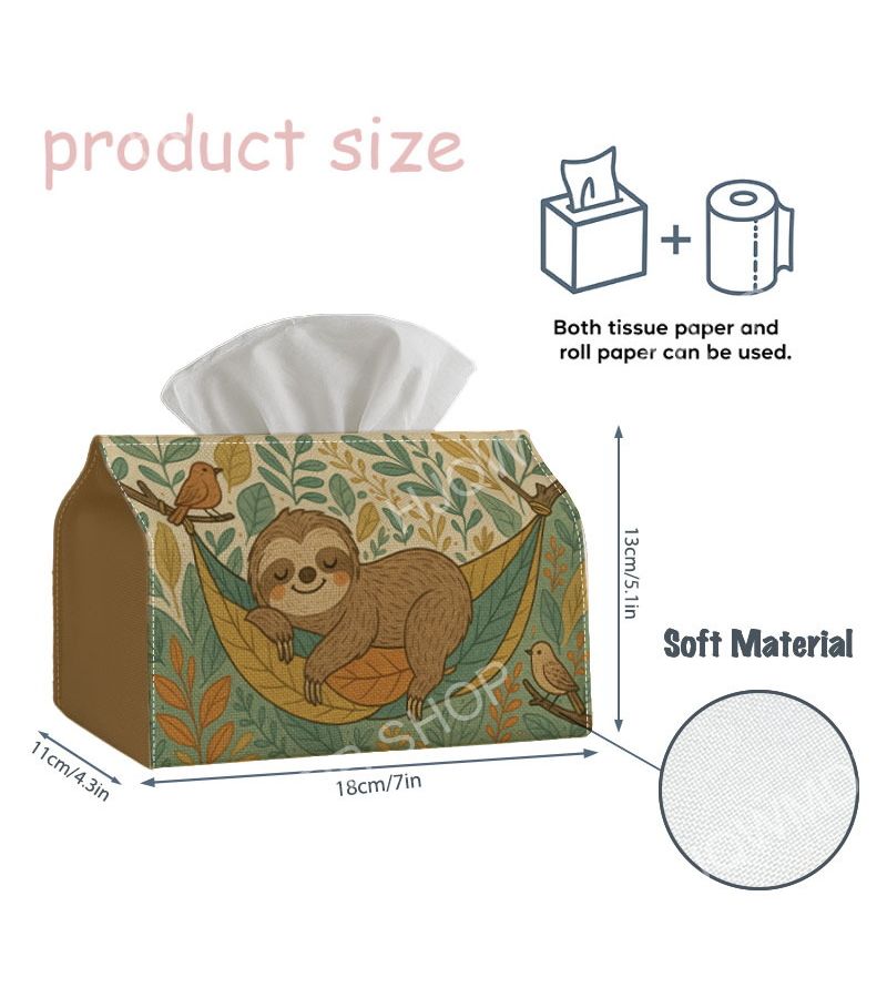 1pc Boho Animal Tissue Holder Sloth And Leaves Design Sturdy Fabric Decorative Organizer 11x13x18cm For Kitchen Living Room Bedroom Vehicle Versatile Holiday Home Decoration With Rounded Corners Perfect For Table Or Shelf - Image 3