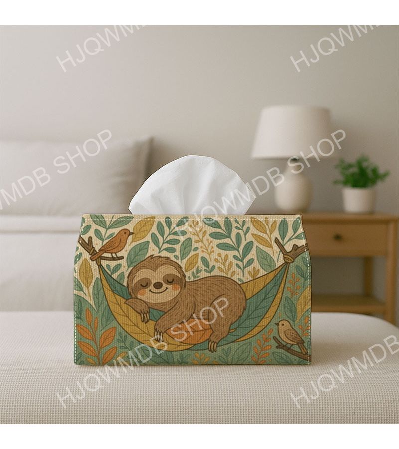 1pc Boho Animal Tissue Holder Sloth And Leaves Design Sturdy Fabric Decorative Organizer 11x13x18cm For Kitchen Living Room Bedroom Vehicle Versatile Holiday Home Decoration With Rounded Corners Perfect For Table Or Shelf - Image 5