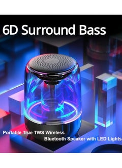 Bonic Mini Indoor Outdoor Portable True TWS Wireless Bluetooth Speaker with LED Colorful Lights and Crystal Glass 6D Surround Bass (BLACK)  - Image 1
