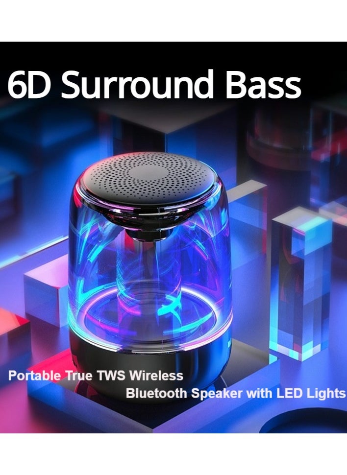 Bonic Mini Indoor Outdoor Portable True TWS Wireless Bluetooth Speaker with LED Colorful Lights and Crystal Glass 6D Surround Bass Eid Gift Eid al-Adha Sale (BLACK)  - Image 1