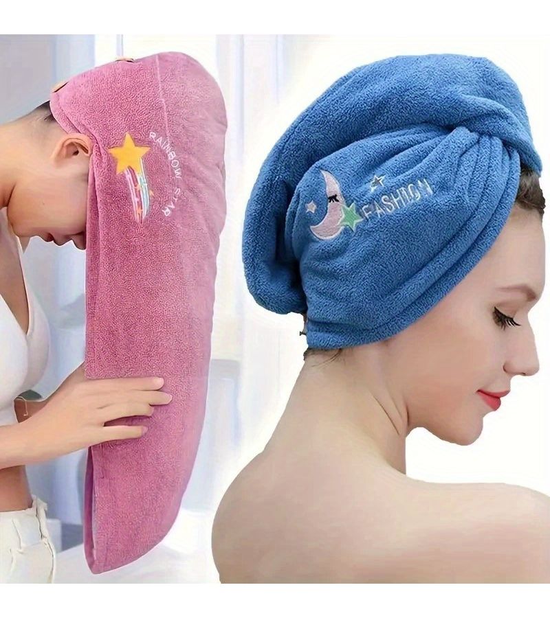 1pc Pink Super Absorbent Quick Dry Hair Towel Cap with Cute Cartoon Embroidery Design Lightweight Fabric Coral Fleece 240gsm for Bathing and Hair Drying Bathroom Accessories - Image 4