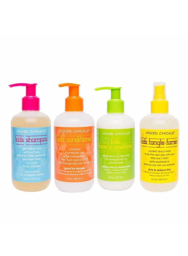 Mixed Chicks Kid's Quad Pack - Shampoo, Conditioner, Leave-in Conditioner, Tangle-Tamer, 8 fl.oz (Pack of 4) - Image 1