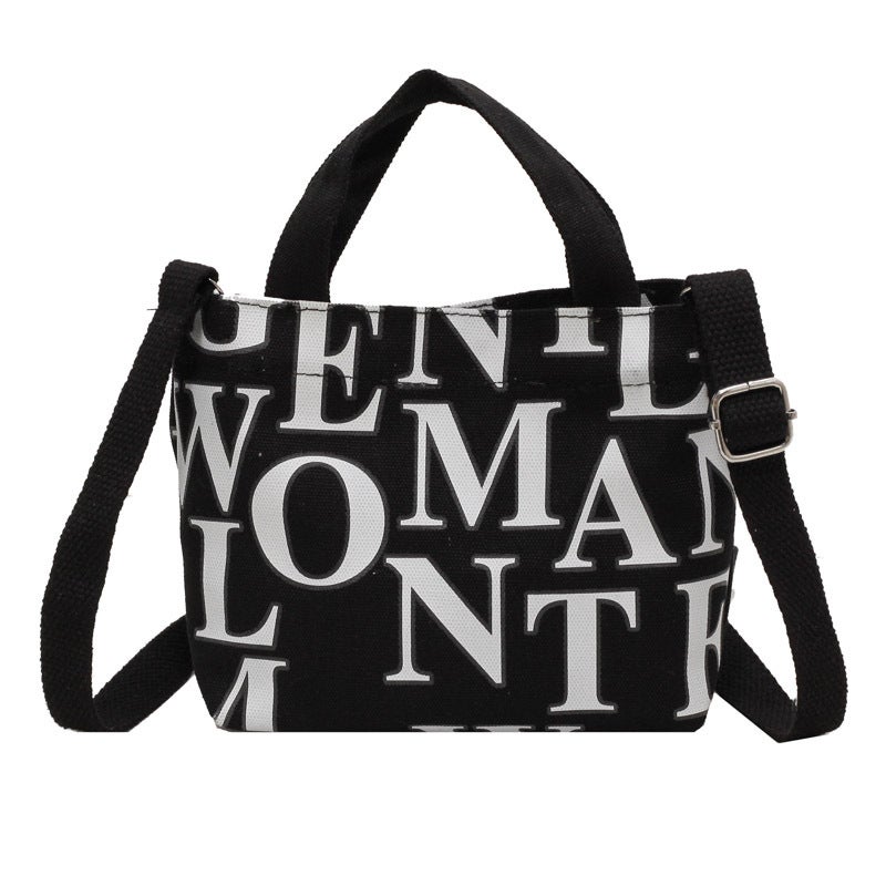 2023 Gentle Woman Cartoon Mini Canvas Tote Black full of letters 