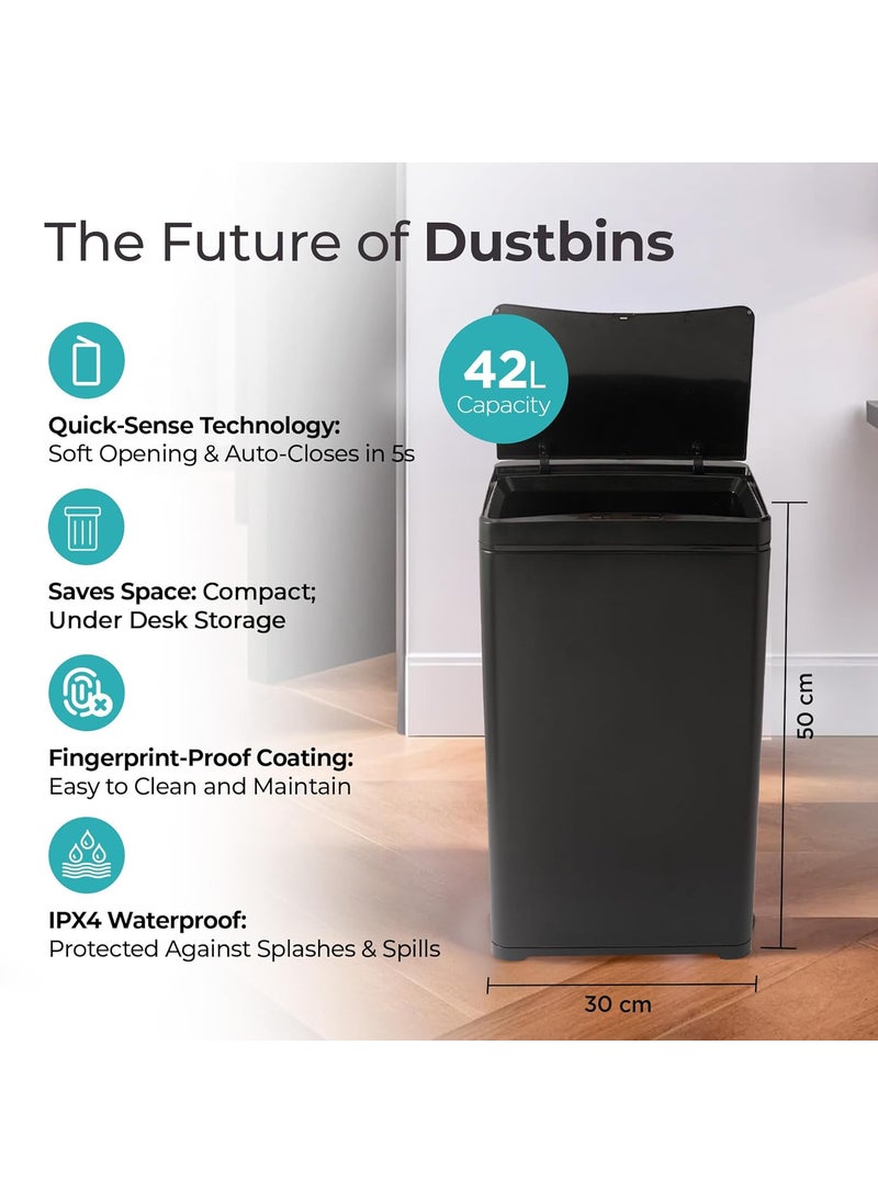 The Better Home The Better Home 42L Stainless Steel Dustbin With Lid Automatic Dustbin With Sensor Dustbin For Kitchen Dustbin For Bathroom Dustbin For BedroomOffice CE RoHS Certified Black  - Image 2