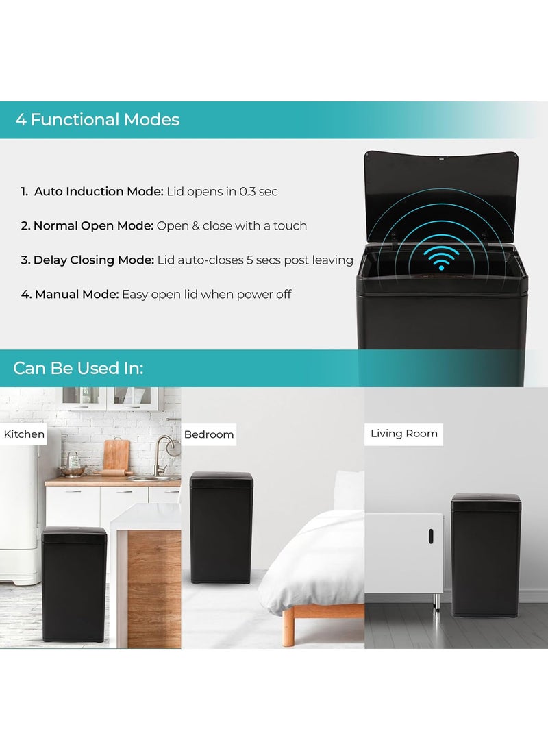 The Better Home The Better Home 42L Stainless Steel Dustbin With Lid Automatic Dustbin With Sensor Dustbin For Kitchen Dustbin For Bathroom Dustbin For BedroomOffice CE RoHS Certified Black  - Image 4
