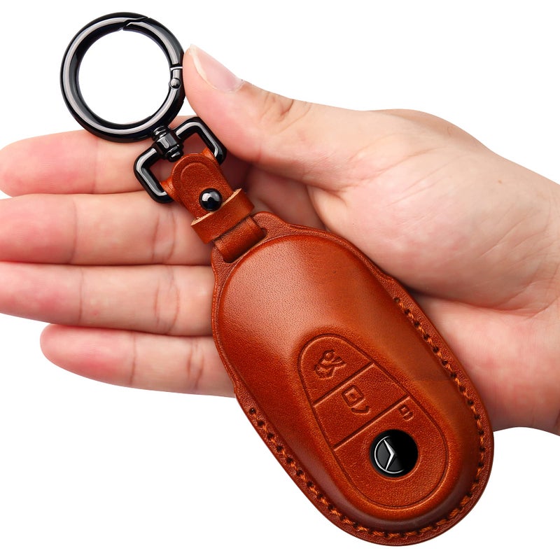 Tukellen for Mercedes Benz Leather Key Fob Cover with Keychain Compatible with 20202025 Mercedes Benz SClass GClass EClass Smart Remote Genuine Leather for Mercedes Benz Key caseBrown