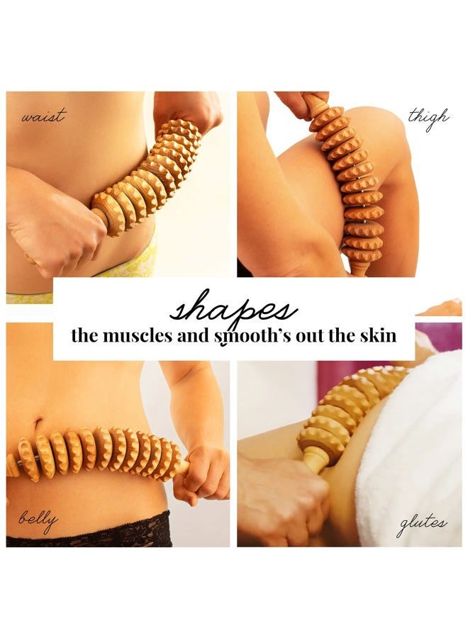 tuuli أسطوانة تدليك خشبية توولي للخصر والفخذ، أسطوانة جسم متعددة الوظائف لتقليل السيلوليت وتوتر العضلات، مدلك طبيعي للنساء والرجال (منحني) - Image 5