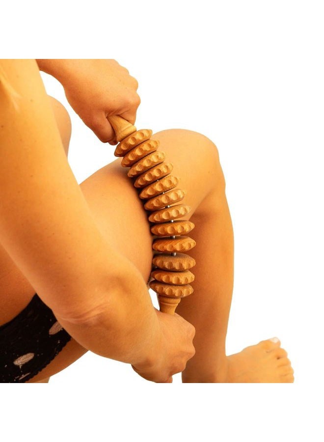 tuuli أسطوانة تدليك خشبية توولي للخصر والفخذ، أسطوانة جسم متعددة الوظائف لتقليل السيلوليت وتوتر العضلات، مدلك طبيعي للنساء والرجال (منحني) - Image 1