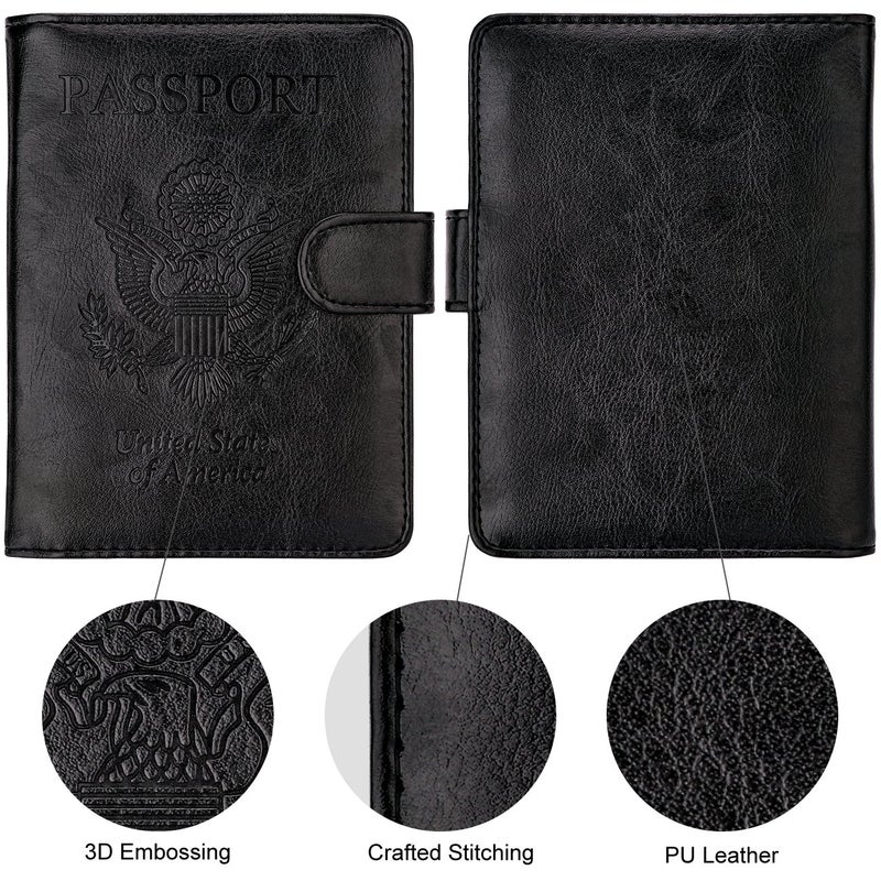 WALNEW Passport Holder for Travel, RFID Passport Cover Wallet for Women Men, PU Leather Passport Book Card Holder Case with Pen (Buckle Closure, Buckle-Black) - Image 2