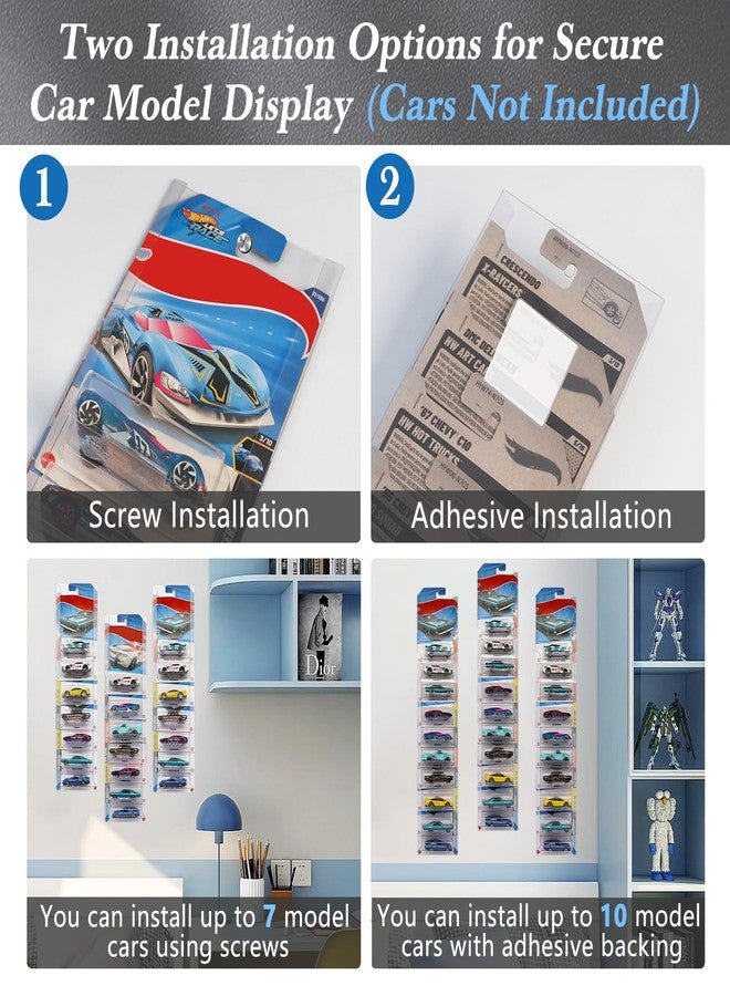 Adevar 20 Pcs Model Car Display Case Wall Mount Compatible with Hot Wheels Match-Box Packaged Cars Holds up to 200 Cars Model Car Storage Case Display Shelf Rack - Image 3