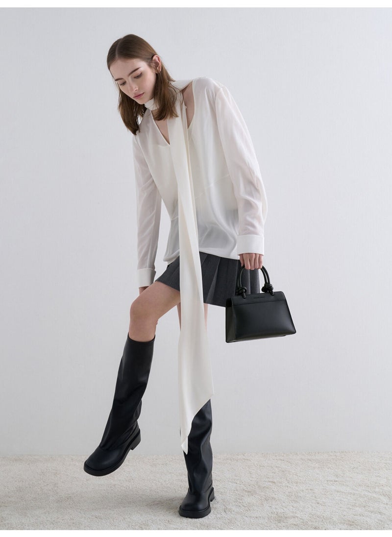 Charles & Keith CHARLES & KEITH Sabine Knotted-Handle Trapeze Tote Bag & Handle Bag & Crossbody Bag for Women - Black  - Image 4