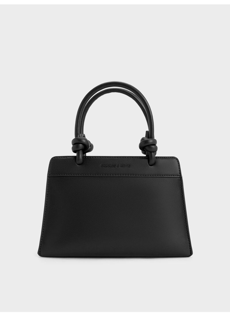 Charles & Keith CHARLES & KEITH Sabine Knotted-Handle Trapeze Tote Bag & Handle Bag & Crossbody Bag for Women - Black  - Image 1