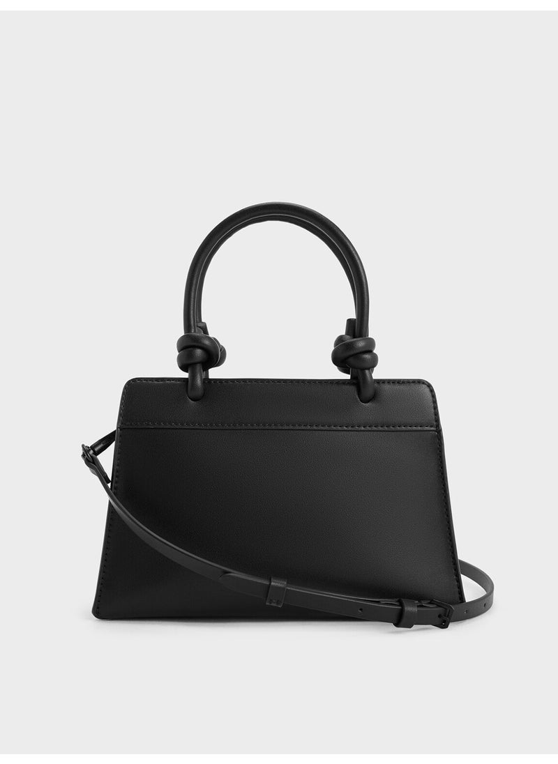 Charles & Keith CHARLES & KEITH Sabine Knotted-Handle Trapeze Tote Bag & Handle Bag & Crossbody Bag for Women - Black  - Image 5