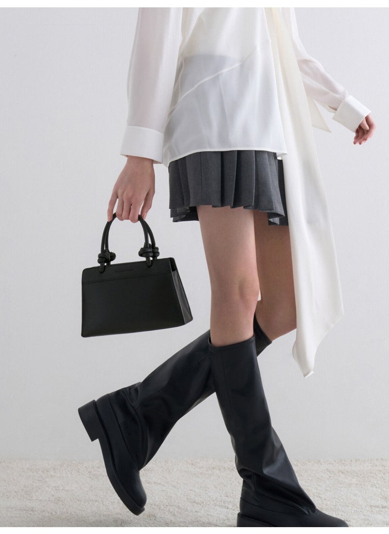 Charles & Keith CHARLES & KEITH Sabine Knotted-Handle Trapeze Tote Bag & Handle Bag & Crossbody Bag for Women - Black  - Image 3