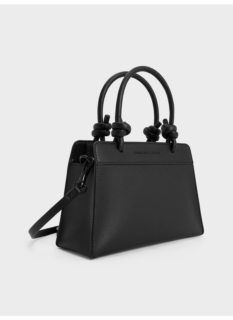 Charles & Keith CHARLES & KEITH Sabine Knotted-Handle Trapeze Tote Bag & Handle Bag & Crossbody Bag for Women - Black  - Image 2