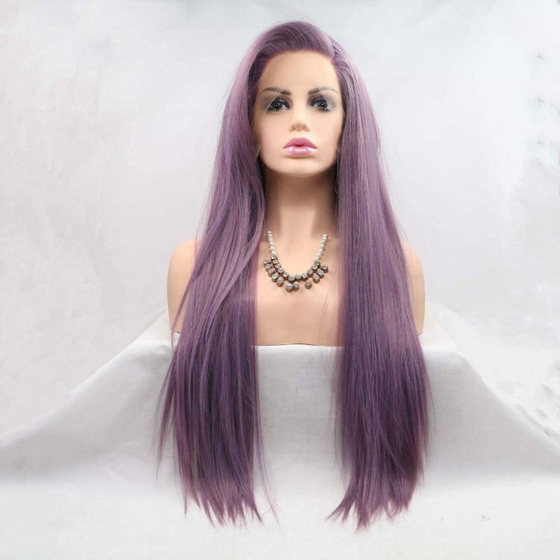 melody wig Mixed Purple Wig Long Silky Straight Wigs For Women Hair Synthetic Lace Front Wigs Heat Resistant Fiber Long Hair Wig Cosplay Part