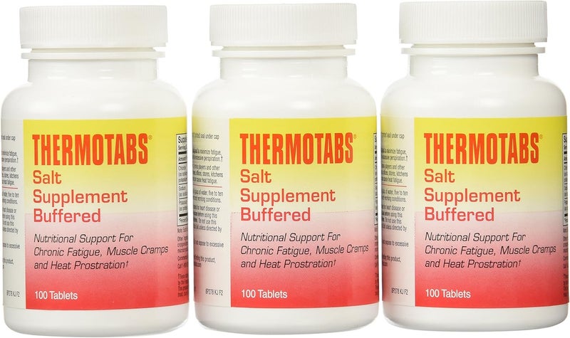Thermotabs Buffered Salt Supplement - Pack of 3 Bottles with 100 Tablets Each for Muscle Cramps and Heat Prostration - Image 1