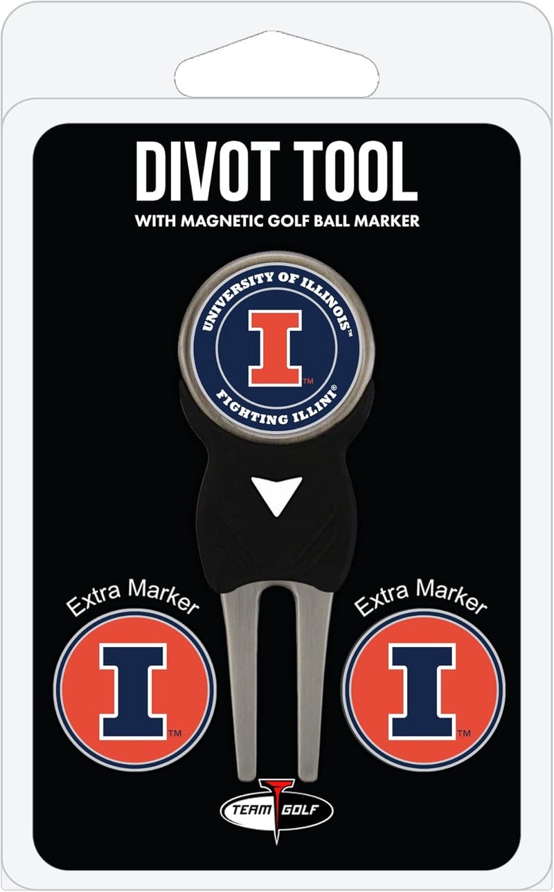 NCAA Illinois Fighting Illini Divot Tool Pack With 3 Golf Ball Markers Divot Tool with 3 Golf Ball Markers Pack, Markers are Removable Magnetic Double-Sided Enamel