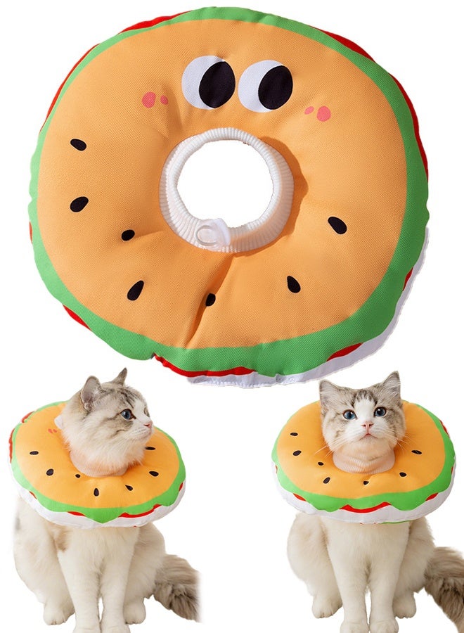 Cat Cone Collar Adjustable,Hamburger Elizabethan Cat Recovery Collar,Post-Surgical Waterproof Soft Neck Cone (S) - Image 1