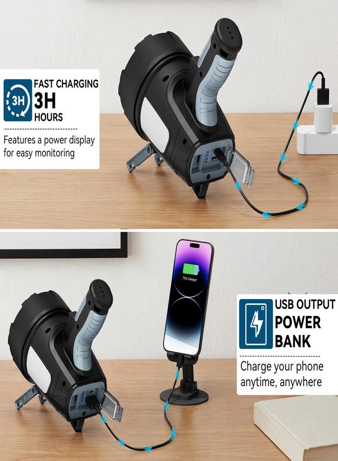 crazybrace Rechargeable Spotlight Flashlight, 99,000 Lumen Super Bright Led Spotlight with 6 Modes & Foldable Tripod, Powerful Spot Light 30H Long Runtime, Handheld Spot Light for Outdoor Boating Hµnting - Image 4