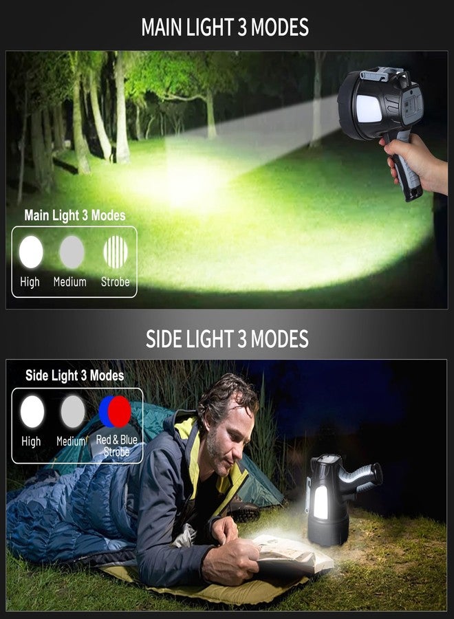 crazybrace Rechargeable Spotlight Flashlight, 99,000 Lumen Super Bright Led Spotlight with 6 Modes & Foldable Tripod, Powerful Spot Light 30H Long Runtime, Handheld Spot Light for Outdoor Boating Hµnting - Image 3