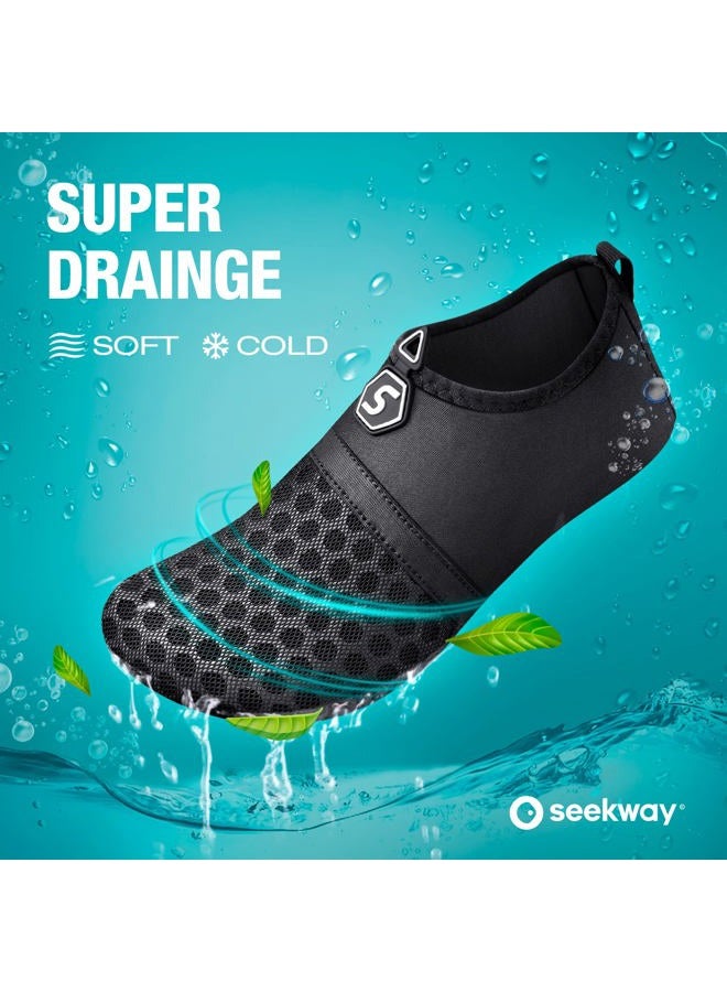 SEEKWAY Water Shoes Quick-Dry Aqua Socks Barefoot Slip-on for Beach Pool Swim River Yoga Lake Surf Women Men Black SK001, 1a-splice Black, 8.5-9.5 Women/7.5-8.5 Men - Image 5