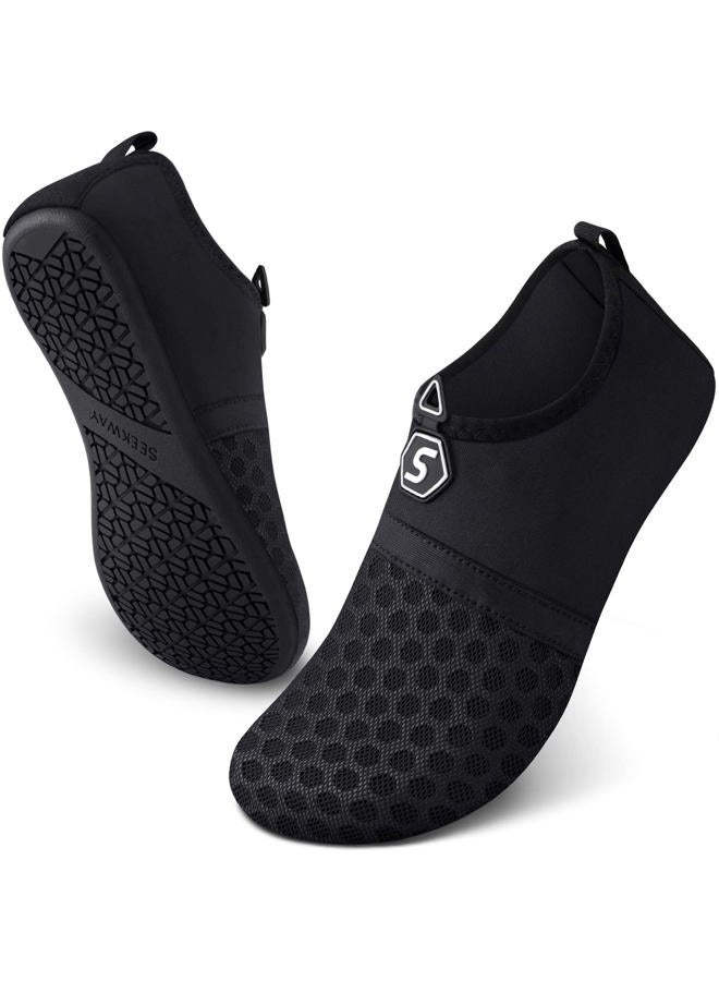 SEEKWAY Water Shoes Quick-Dry Aqua Socks Barefoot Slip-on for Beach Pool Swim River Yoga Lake Surf Women Men Black SK001, 1a-splice Black, 8.5-9.5 Women/7.5-8.5 Men - Image 1