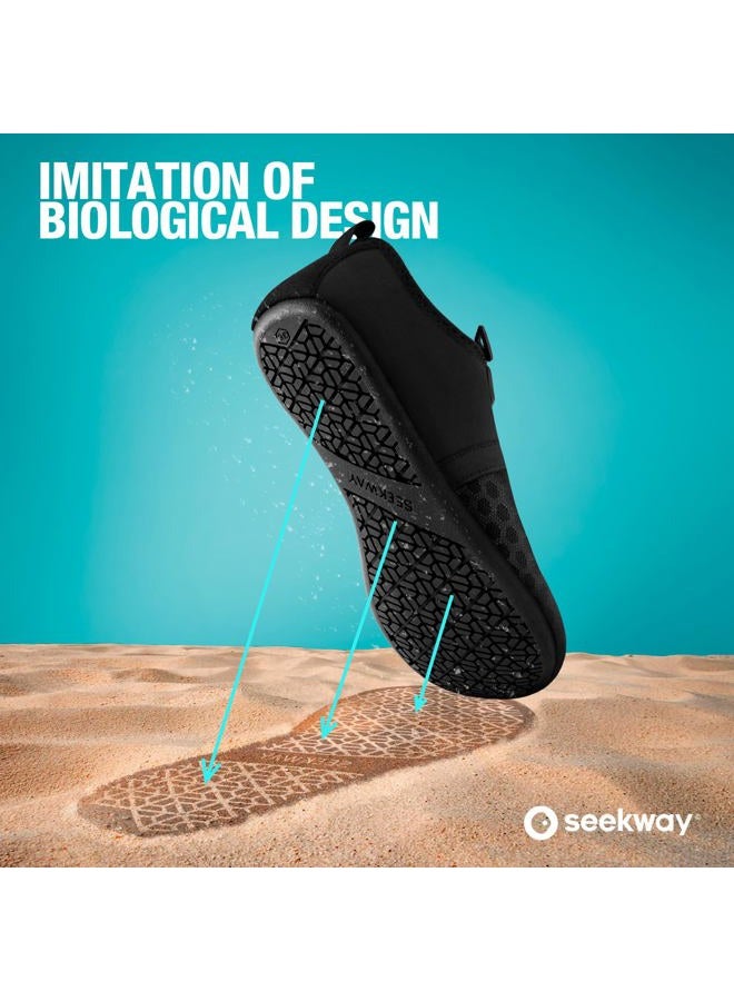 SEEKWAY Water Shoes Quick-Dry Aqua Socks Barefoot Slip-on for Beach Pool Swim River Yoga Lake Surf Women Men Black SK001, 1a-splice Black, 8.5-9.5 Women/7.5-8.5 Men - Image 3