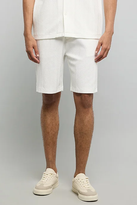 أر أند بي Textured Shorts with Drawstring Waist