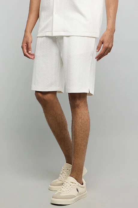 أر أند بي Textured Shorts with Drawstring Waist
