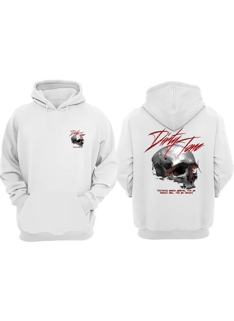 Dinty Love Skull Design Front Back Printed Regular Fit White Sweatshirt