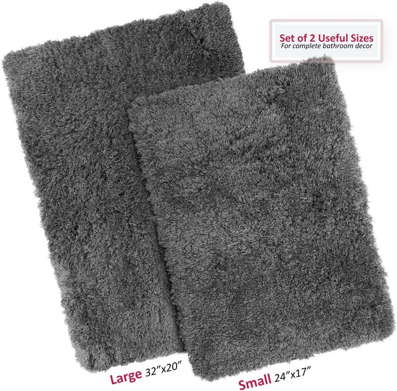Clara Clark Bathroom Rugs, Ultra Soft Shaggy Bath Rugs - Bath Mats for Bathroom, Machine Wash, Non Slip Backing Rubber, 2 Piece Bathroom Rug Set, Gray - Image 3