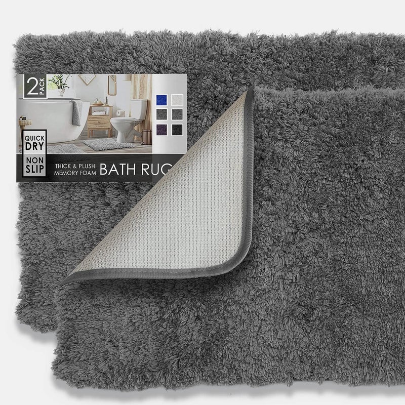 Clara Clark Bathroom Rugs, Ultra Soft Shaggy Bath Rugs - Bath Mats for Bathroom, Machine Wash, Non Slip Backing Rubber, 2 Piece Bathroom Rug Set, Gray - Image 1