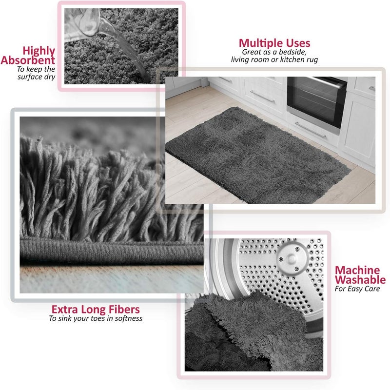 Clara Clark Bathroom Rugs, Ultra Soft Shaggy Bath Rugs - Bath Mats for Bathroom, Machine Wash, Non Slip Backing Rubber, 2 Piece Bathroom Rug Set, Gray - Image 5