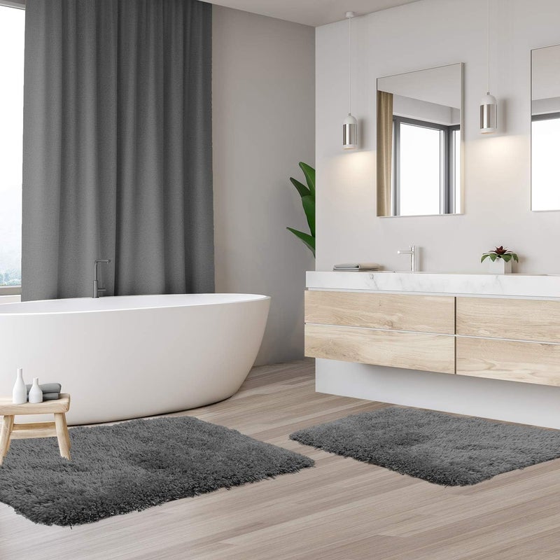 Clara Clark Bathroom Rugs, Ultra Soft Shaggy Bath Rugs - Bath Mats for Bathroom, Machine Wash, Non Slip Backing Rubber, 2 Piece Bathroom Rug Set, Gray - Image 2