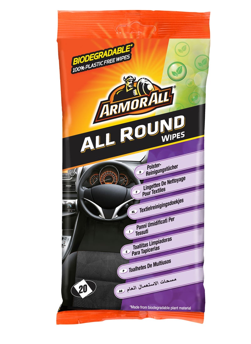 ARMOR ALL - مناديل مبللة متعددة الأغراض، للتنظيف الشامل، 100% خالية من البلاستيك وقابلة للتحلل البيولوجي، 20 منديل - Image 1