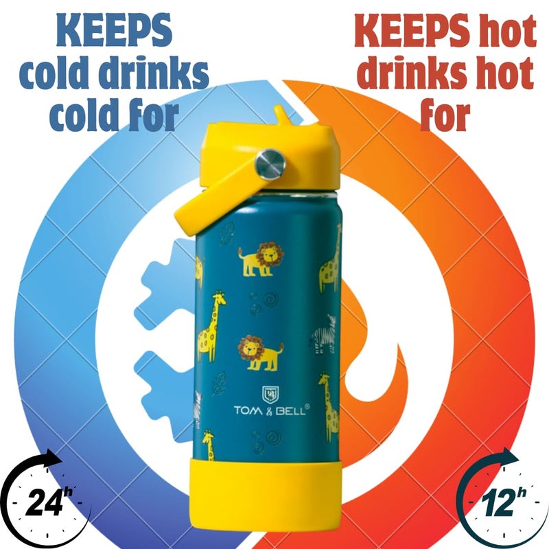 TOM  BELL Insulated Water Bottle for Kids 500ml,Double Wall Water Bottle for School, Sipper Bottle,Hot and Cold, Premium 304 Stainless Steel (Dark green, 500ml) - Image 2