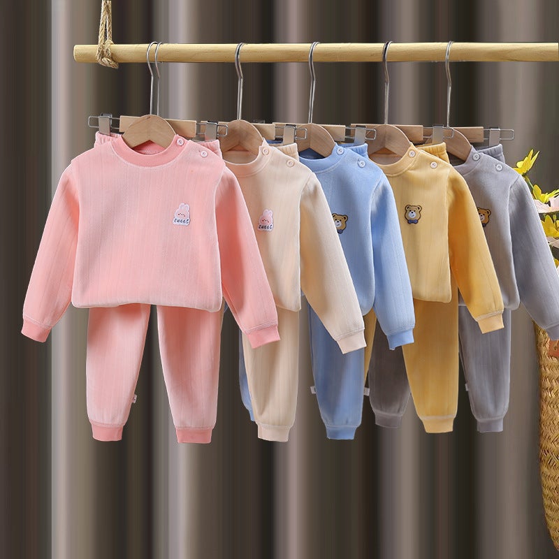 Children'S Thermal Underwear Set, Fleece-Lined And Thickened, Long-Sleeved Tops And Pants For Boys And Girls, Thickened For Warmth - Image 2