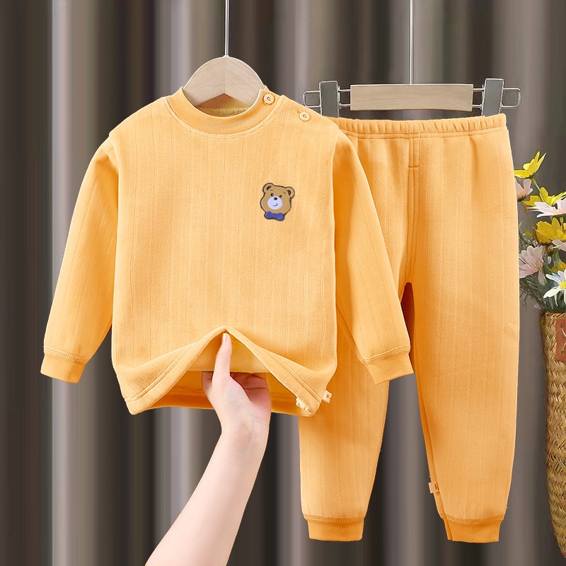 Children'S Thermal Underwear Set, Fleece-Lined And Thickened, Long-Sleeved Tops And Pants For Boys And Girls, Thickened For Warmth - Image 4