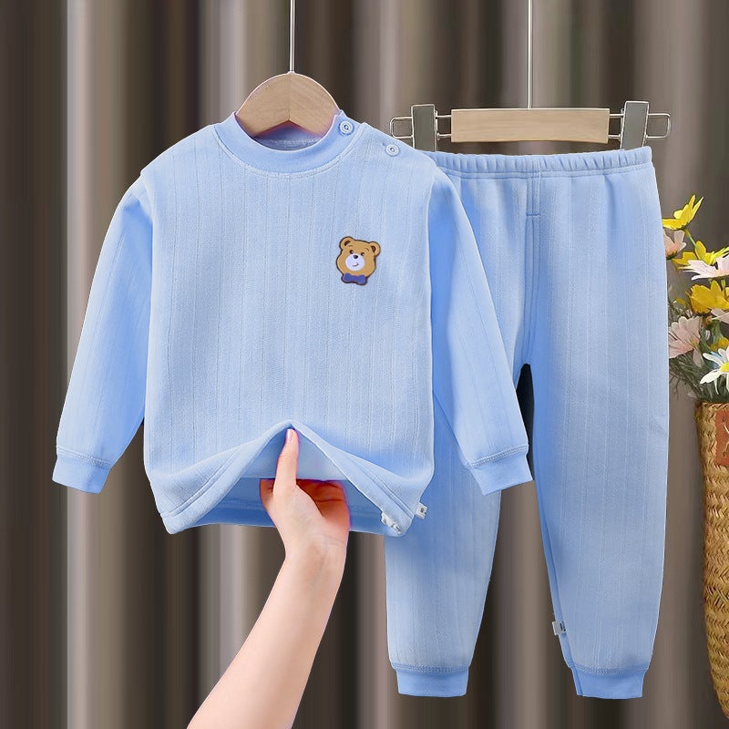 Children'S Thermal Underwear Set, Fleece-Lined And Thickened, Long-Sleeved Tops And Pants For Boys And Girls, Thickened For Warmth - Image 3
