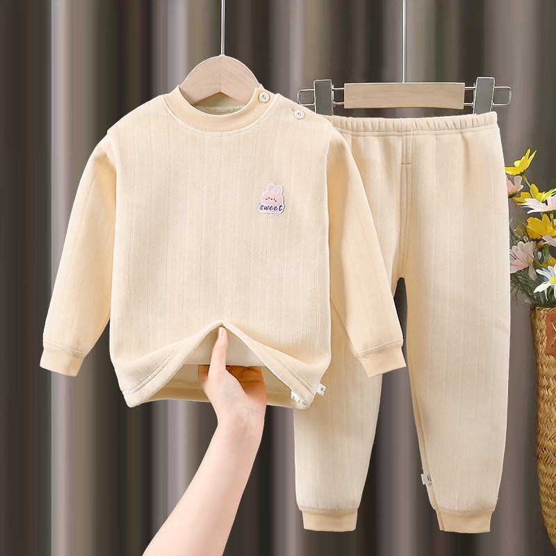 Children'S Thermal Underwear Set, Fleece-Lined And Thickened, Long-Sleeved Tops And Pants For Boys And Girls, Thickened For Warmth - Image 5