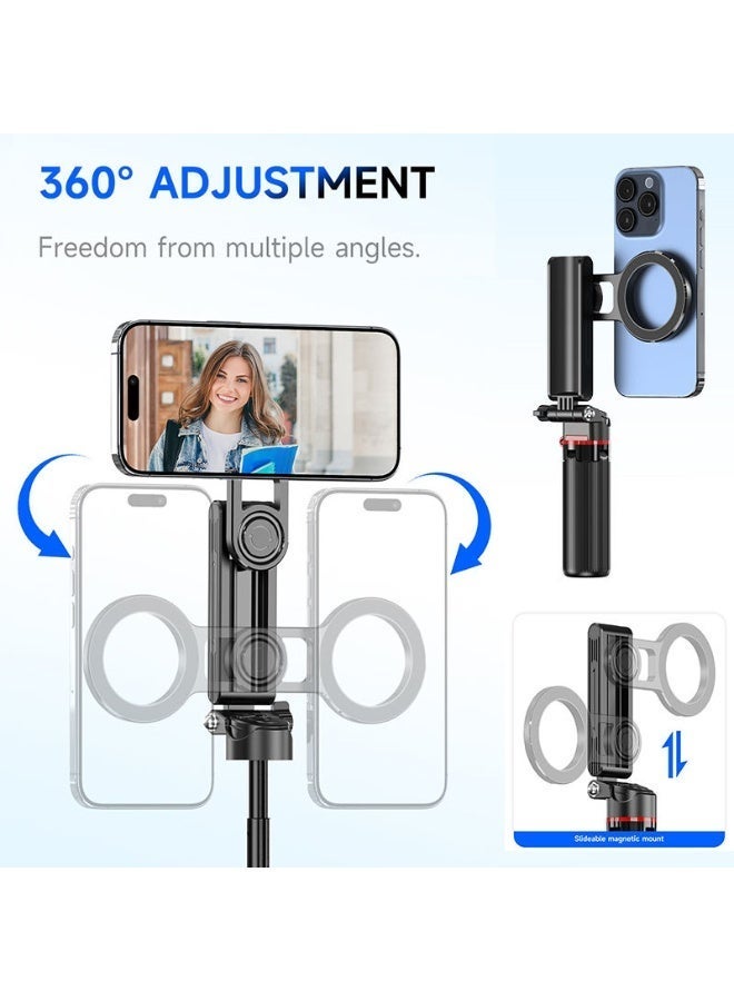 HIGHDAS Magnetic Phone Selfie Stick Tripod Foldable Telescopic Phone Stand, Wireless Bluetooth Remote, 360° Rotating Mount, Lightweight Portable Vlogging Tripod for iPhone - Image 3