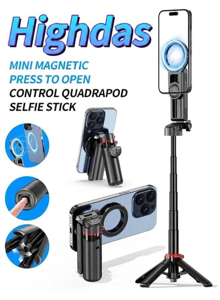 HIGHDAS Magnetic Phone Selfie Stick Tripod Foldable Telescopic Phone Stand, Wireless Bluetooth Remote, 360° Rotating Mount, Lightweight Portable Vlogging Tripod for iPhone - Image 1