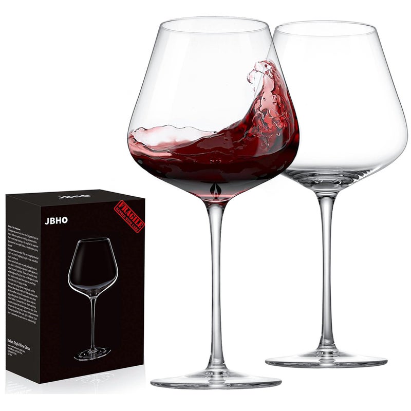 JBHO Hand Blown Italian Style Crystal Burgundy Wine Glasses  LeadFree Premium Crystal Clear Glass  Set of 221 Ounce  GiftBox for any Occasion