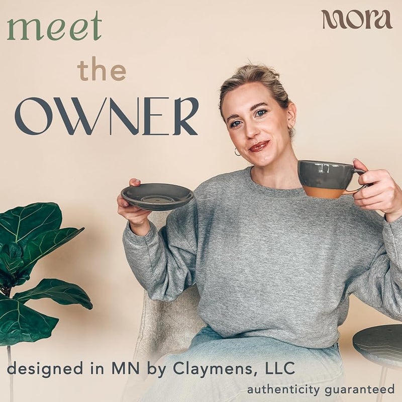 Mora Ceramic Latte Art Mug With Saucer - 10.5 oz, Round Bottom For Perfect Pours - Cafe Cups for Cappuccino, Espresso, Coffee, Tea etc - Porcelain Set for Baristas, Great Gift - Sesame Milk - Image 3
