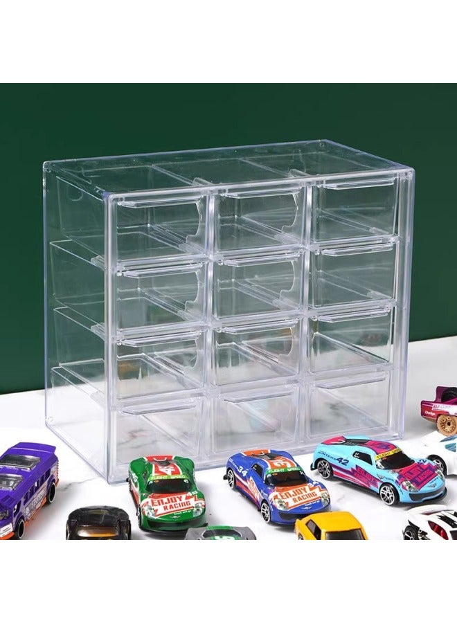 Hot Wheels Display Stand Alloy Car Model 1:64 Children's Toy Car Ornaments Transparent Finishing Storage Display Box-Color:1:64 Twelve Grid Transparent Storage Box (180*98*155mm)  - Image 1