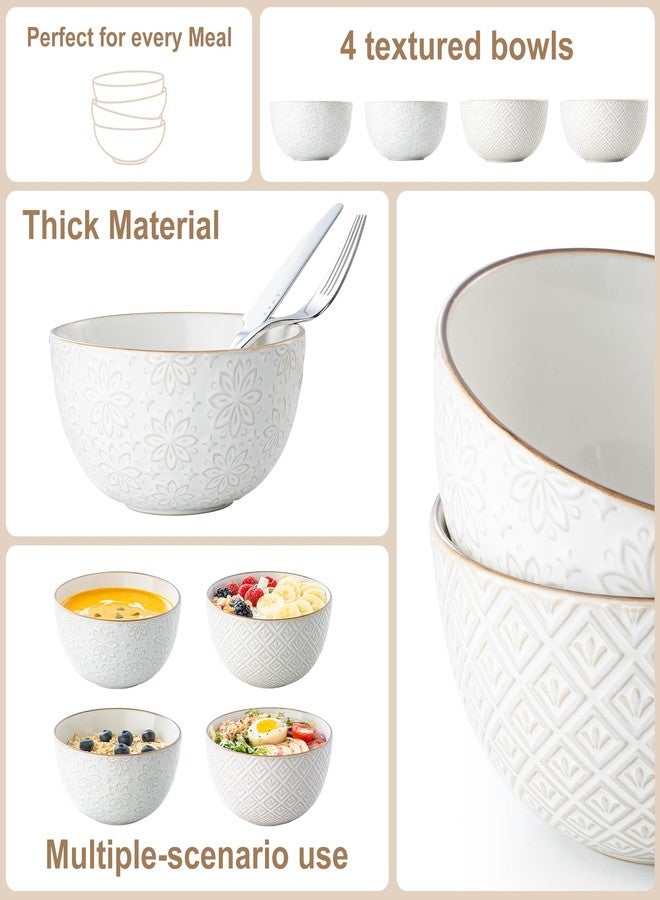 Dafuceramic 26 oz Ceramic Soup Bowls, Cereal Bowls Set of 4 – Oven & Microwave Safe French Onion Soup Bowls, Unique Embossed Patterns, Dishwasher Safe for Soups, Stews & Desserts - Image 3